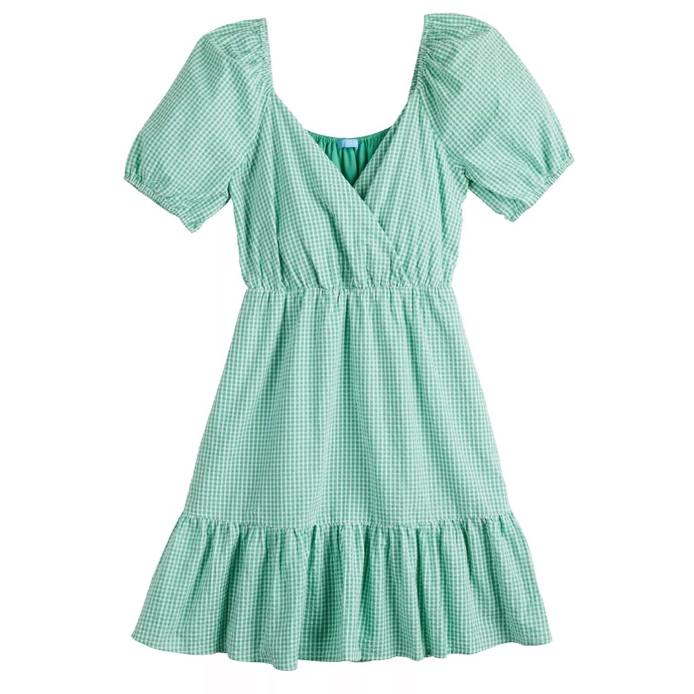 Draper James RSVP Puff Sleeve Green Gingham Surplice Dress Size XXL